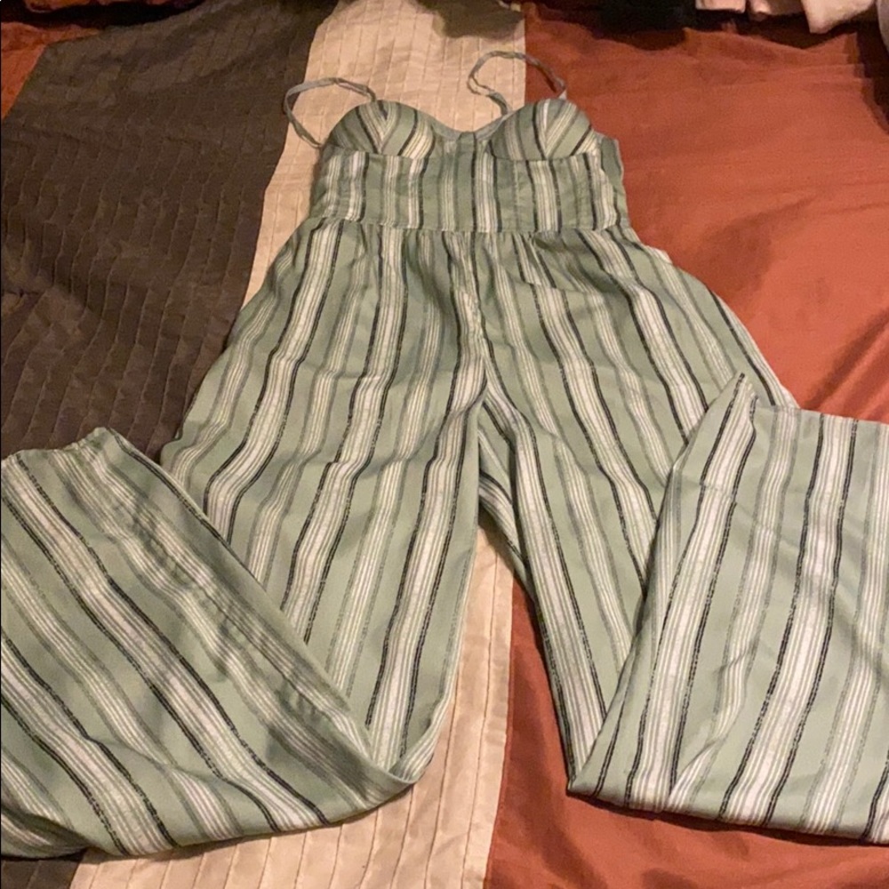 Sage Striped Jumpsuit Size S
